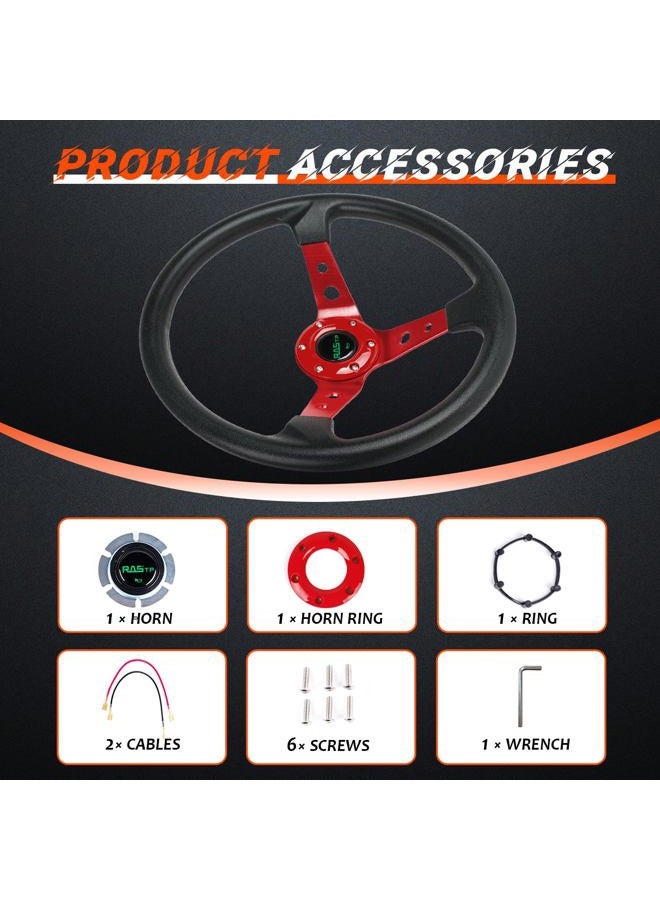 RASTP Universal Racing Steering Wheel,Drifting Deep Dish Steering Wheel 13.8”/350mm 6 Bolts Grip Vinyl Leather & Aluminum with Horn Button for Car -Red - Image 4