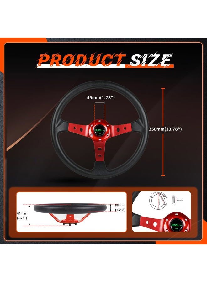 RASTP Universal Racing Steering Wheel,Drifting Deep Dish Steering Wheel 13.8”/350mm 6 Bolts Grip Vinyl Leather & Aluminum with Horn Button for Car -Red - Image 5