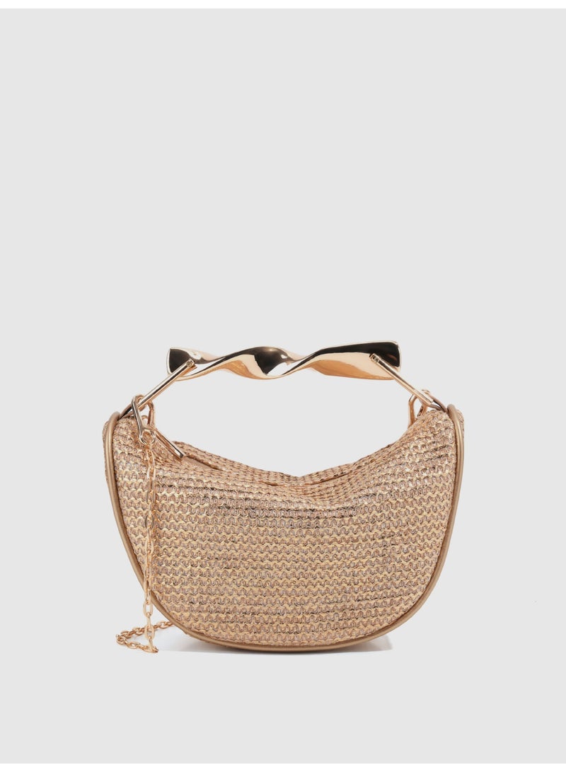 Women's Mini Woven Straw Crossbody Shoulder Bag with Twisted Metal Top Handle - Image 1