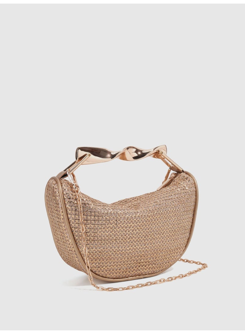 Women's Mini Woven Straw Crossbody Shoulder Bag with Twisted Metal Top Handle - Image 3