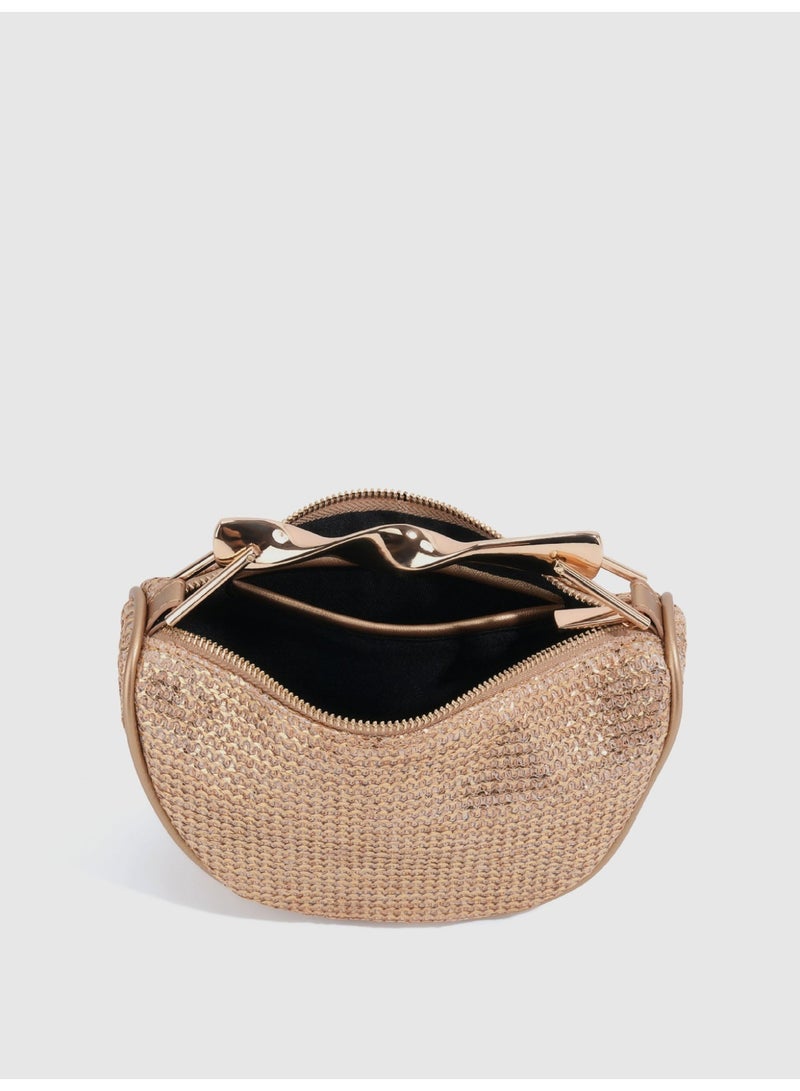 Women's Mini Woven Straw Crossbody Shoulder Bag with Twisted Metal Top Handle - Image 4