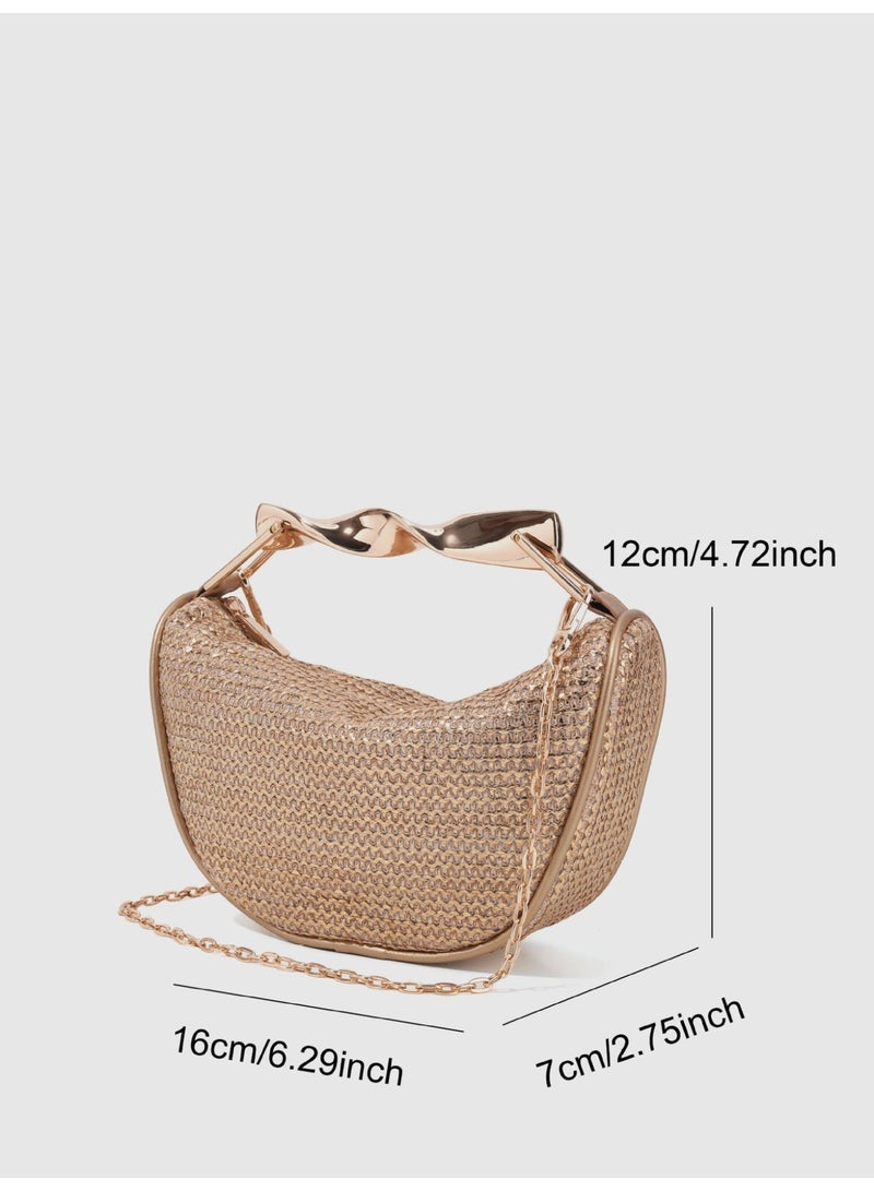 Women's Mini Woven Straw Crossbody Shoulder Bag with Twisted Metal Top Handle - Image 5