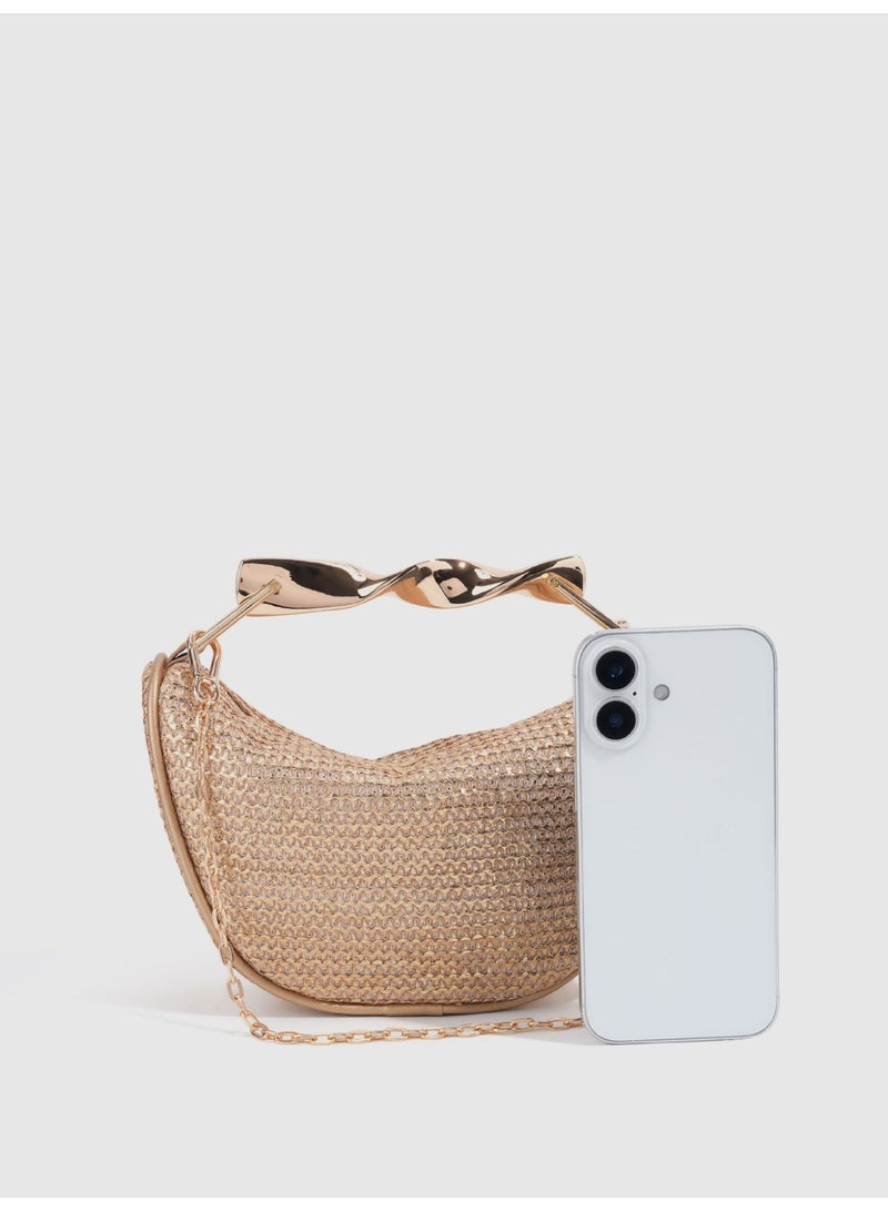 Women's Mini Woven Straw Crossbody Shoulder Bag with Twisted Metal Top Handle - Image 2