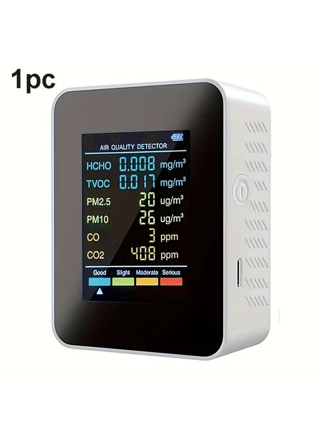 White 5 In 1 Air Quality Monitor CO2 Formaldehyde Temperature Humidity TVOC Detector - Image 1