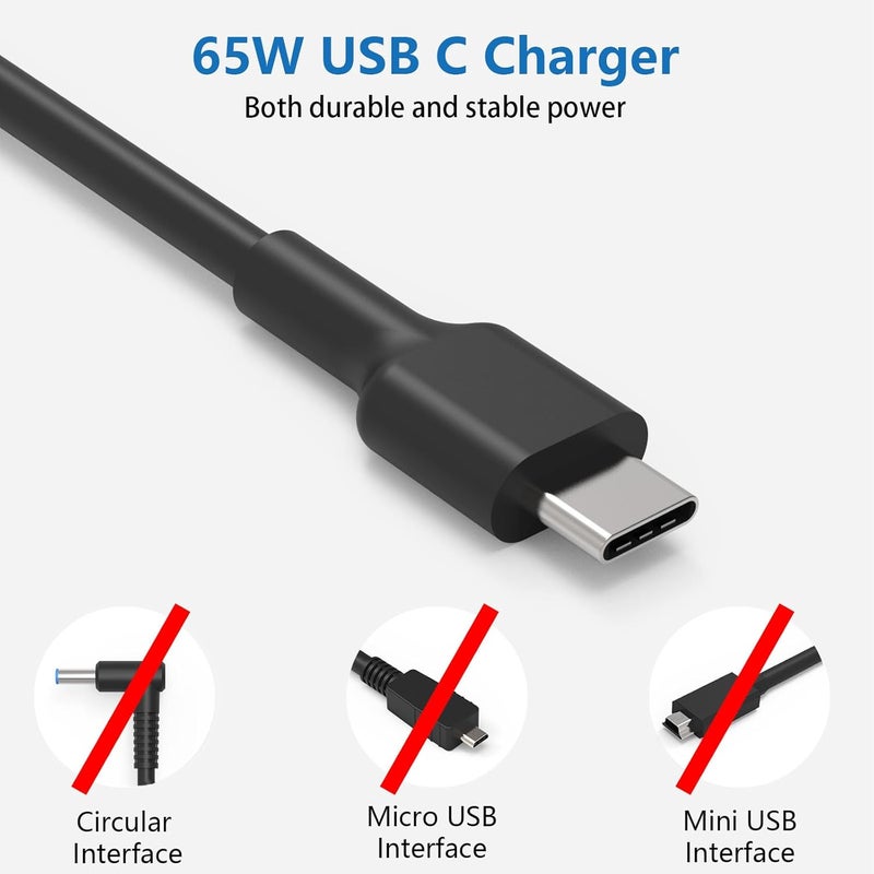 شاحن عالمي بقدرة 65 واط من نوع C لـ Chromebook من : متوافق مع HP Dell Acer Asus Google Samsung Huawei شاحن USB C سريع ومحول طاقة بديل - Image 2