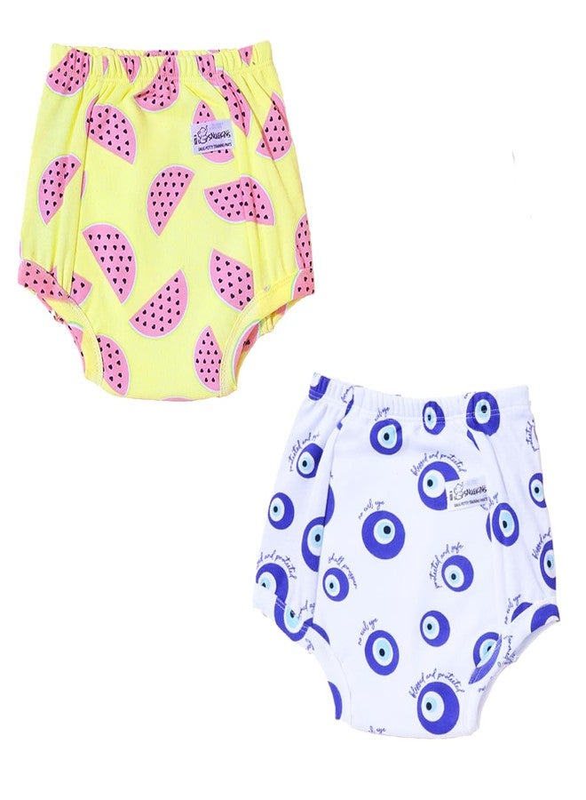 SNUGKINS Snug Potty Training Pull-Up Unisex Pants|Washable & Reusable|Fits 9 Months To 6 Years|Pack Of 2, 3 & 4. (In, Age, 12 Months, 24 Months, Pack Of 2 - Evil Eye & Melon) - Image 1