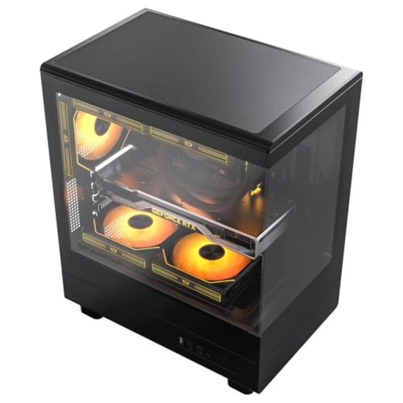 حقيبة كمبيوتر للألعاب لأجهزة M-ATX/ITX، زجاج مقسى، أسود، تصميم بانورامي 270 درجة مع مراوح ARGB 3 × 120 مم مثبتة مسبقًا، تدعم المبرد 240 مم، USB 3.0، فتحات SSD مزدوجة - Image 2