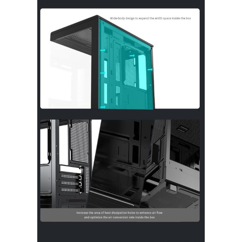 حقيبة كمبيوتر للألعاب لأجهزة M-ATX/ITX، زجاج مقسى، أسود، تصميم بانورامي 270 درجة مع مراوح ARGB 3 × 120 مم مثبتة مسبقًا، تدعم المبرد 240 مم، USB 3.0، فتحات SSD مزدوجة - Image 5