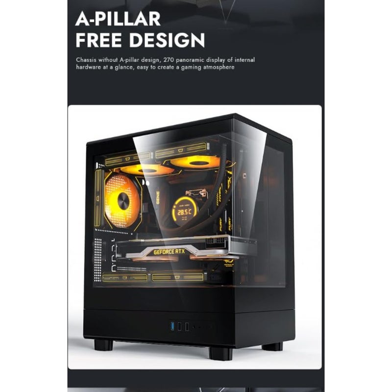 حقيبة كمبيوتر للألعاب لأجهزة M-ATX/ITX، زجاج مقسى، أسود، تصميم بانورامي 270 درجة مع مراوح ARGB 3 × 120 مم مثبتة مسبقًا، تدعم المبرد 240 مم، USB 3.0، فتحات SSD مزدوجة - Image 3