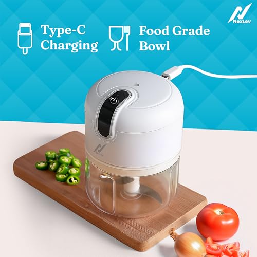 NexLev Mini Electric Chopper | 3D Stainless Steel Blade | Food Grade Bowl | For Mincing Garlic Ginger Onion Vegetable Meat Nuts | 250 ml | One Touch Operation | MC-01 - Image 3