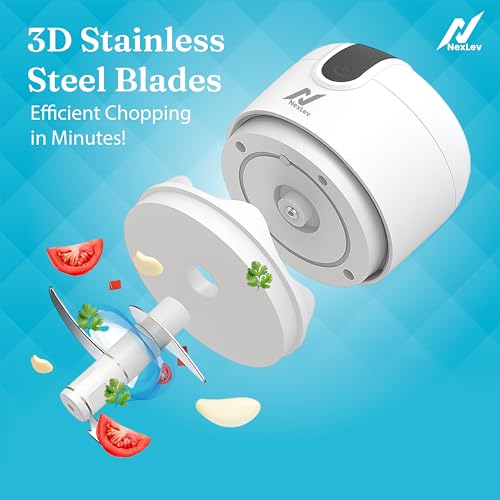 NexLev Mini Electric Chopper | 3D Stainless Steel Blade | Food Grade Bowl | For Mincing Garlic Ginger Onion Vegetable Meat Nuts | 250 ml | One Touch Operation | MC-01 - Image 4