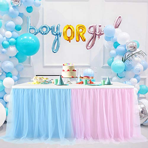 Suppromo Suppromo 6ft Pink and Blue Tulle Table Skirt for Gender Reveal Tutu Table Clothes Cover for Baby Shower Boy or Girl Birthday Party Wedding Cake Table Decorations Gender Reveal Party Supplies 