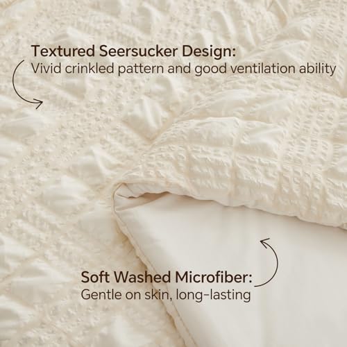 BEDELITE Cream Comforter Set Queen All Season Luxury Seersucker Bedding Set with Pillowcases Soft Lightweight Comforter 3 Pieces for Bedroom - Image 3