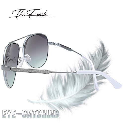 The Fresh Classic Crystal Elegant Women Beauty Design Sunglasses Gift Box (L165-Silver, Grey/Green) - Image 3