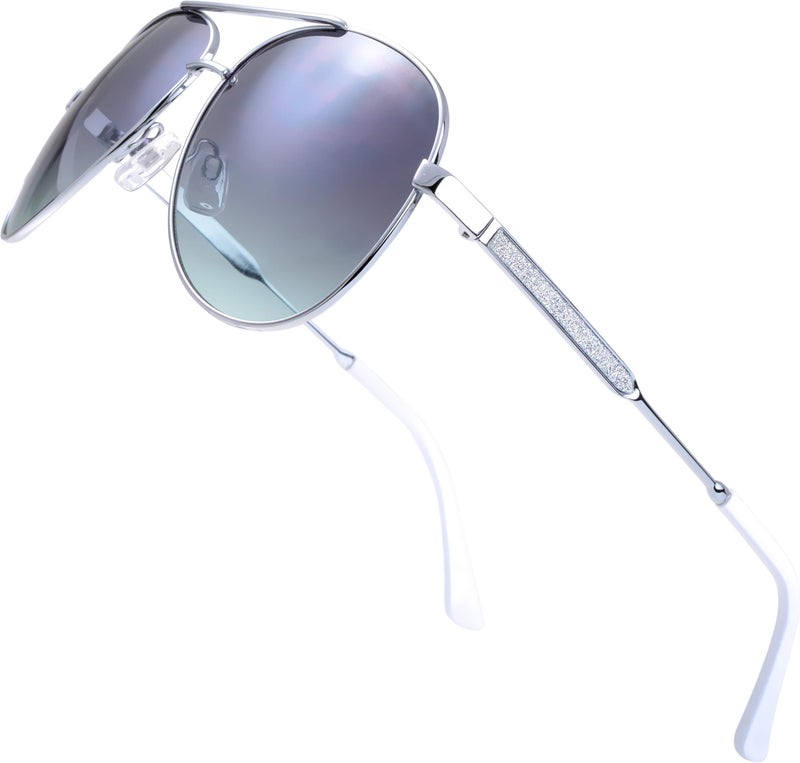 The Fresh Classic Crystal Elegant Women Beauty Design Sunglasses Gift Box (L165-Silver, Grey/Green) - Image 1