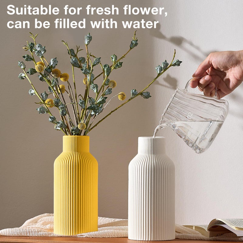 Mfacoy White Ceramic Flower Vase, Minimalist Decor, Modern Home Decorative Vase, Small Pampas Grass Vases For Kitchen, Bedroom, Office, Living Room, Bathroom, Shelf Centerpiece Table Decorations(8 in) - Image 2