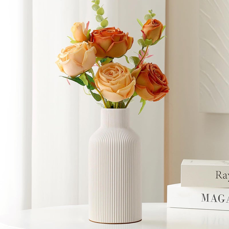 Mfacoy White Ceramic Flower Vase, Minimalist Decor, Modern Home Decorative Vase, Small Pampas Grass Vases For Kitchen, Bedroom, Office, Living Room, Bathroom, Shelf Centerpiece Table Decorations(8 in) - Image 5