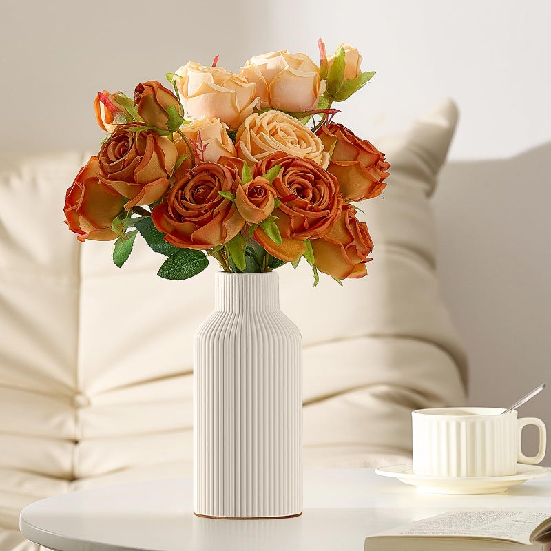 Mfacoy White Ceramic Flower Vase, Minimalist Decor, Modern Home Decorative Vase, Small Pampas Grass Vases For Kitchen, Bedroom, Office, Living Room, Bathroom, Shelf Centerpiece Table Decorations(8 in) - Image 3