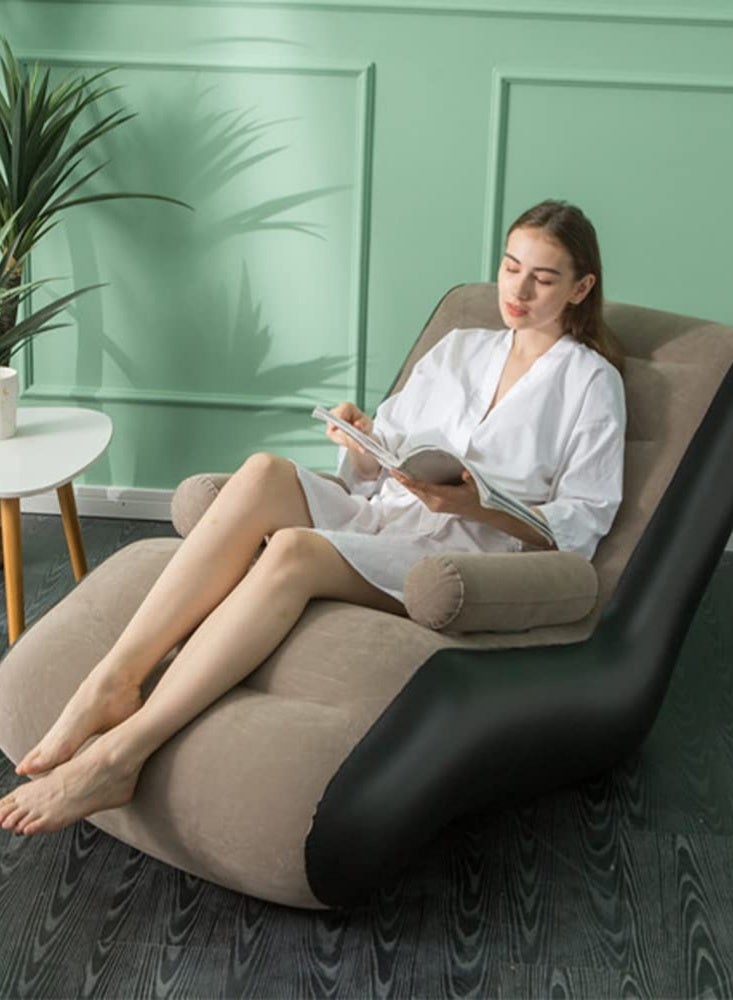 عربست كرسي استلقاء قابل للنفخ مع مضخة هواء، كرسي استرخاء قابل للطي لغرفة النوم وغرفة المعيشة، أريكة استرخاء داخلية مع درابزين (بني) - Image 2