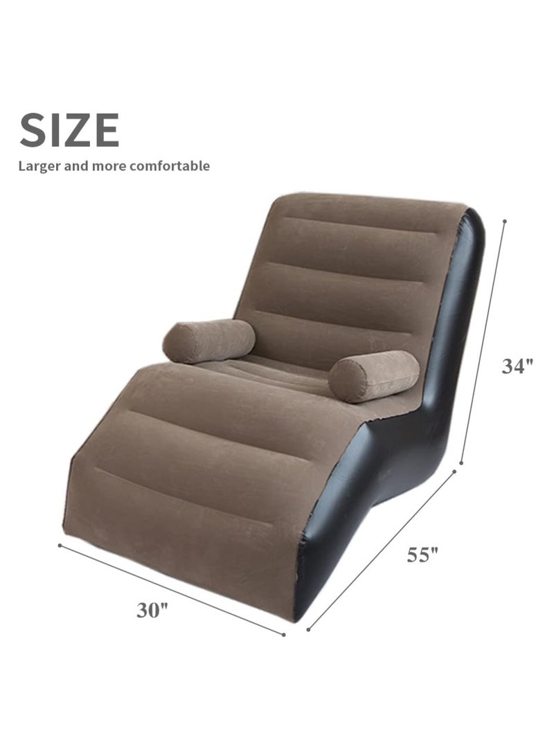 عربست كرسي استلقاء قابل للنفخ مع مضخة هواء، كرسي استرخاء قابل للطي لغرفة النوم وغرفة المعيشة، أريكة استرخاء داخلية مع درابزين (بني) - Image 3