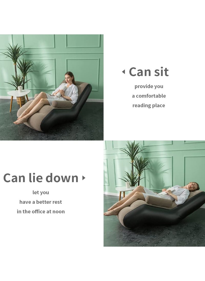 عربست كرسي استلقاء قابل للنفخ مع مضخة هواء، كرسي استرخاء قابل للطي لغرفة النوم وغرفة المعيشة، أريكة استرخاء داخلية مع درابزين (بني) - Image 5