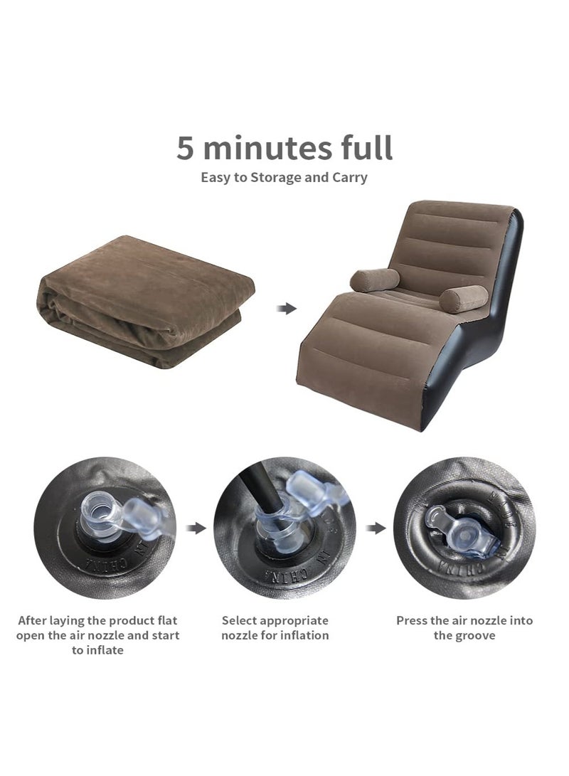 عربست كرسي استلقاء قابل للنفخ مع مضخة هواء، كرسي استرخاء قابل للطي لغرفة النوم وغرفة المعيشة، أريكة استرخاء داخلية مع درابزين (بني) - Image 4