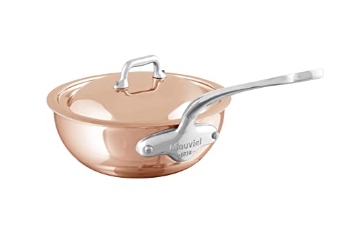 Mauviel M6S 6Ply Polished Copper Stainless Steel Chef Pan With Lid And Cast Stainless Steel Handles 21qt Made In France - Image 1