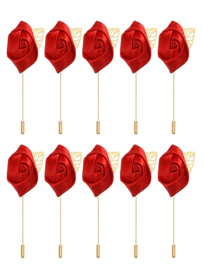 PATIKIL Rose Boutonnieres, 10 Pack Groom Wedding Boutonnieres Pocket Handmade Flower Lapel Pin Boutonnieres for Men Wedding Ceremony Party Prom, Red - Image 1
