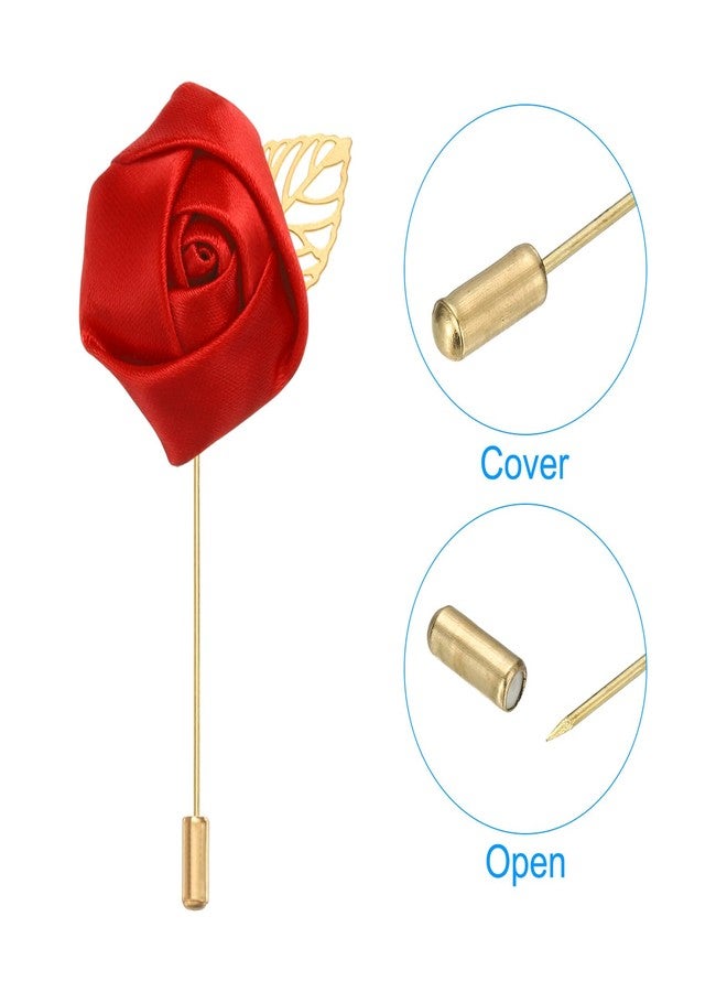 PATIKIL Rose Boutonnieres, 10 Pack Groom Wedding Boutonnieres Pocket Handmade Flower Lapel Pin Boutonnieres for Men Wedding Ceremony Party Prom, Red - Image 3