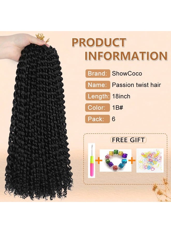 ShowCoco Passion Twist Hair 18 Inch Water Wave Crochet Hair 6 Packs Passion Twists Crochet Hair Long Braiding Hair Bohemian Synthetic Hair Extensions(18inch, 1B) - Image 2