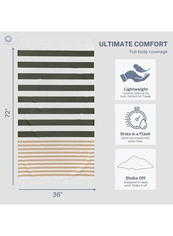 9Threads 100% Cotton Turkish Beach Towel with Towels Oversized 36"x72" Pool Absorbent Extra Large Quick Dry Sand Travel Towel (Sage & Sand, 4 Pack) - Image 5