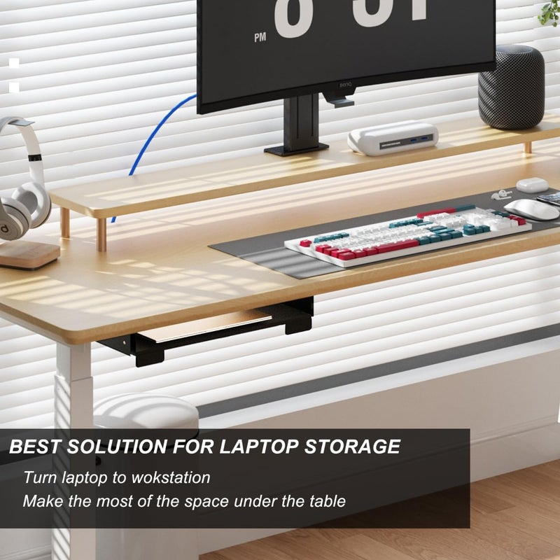 Gaxomo 20 Inch Under Desk Mounted Sliding Loptop Drawer, Desktop Extension Pull-Out Laptop Tray for Office Desk, Extra Storage Organizer for Sit Stand Workstation - Image 4