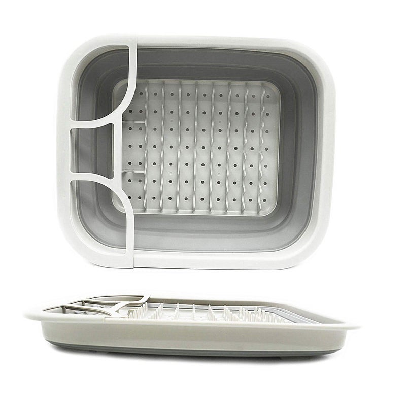 SAMMART Collapsible Dish Drainer with Drainer Board - Foldable Drying Rack Set - Portable Dinnerware Organizer - Space Saving Kitchen Storage Tray (1, Grey) - Image 4