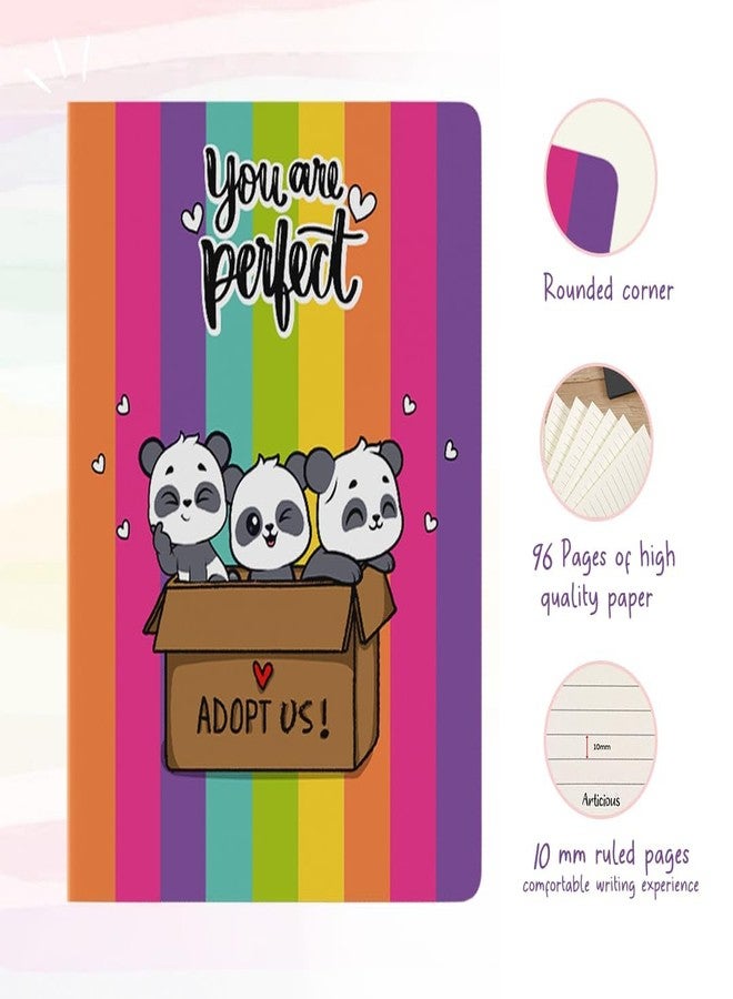 Articious Slim Diary, 14 cm x 21 cm Notebook Hardbound, Lightweight, Multi Colours Diaries (96 Pages, 80 GSM) (Adopt Panda, Set of 4) - Image 3
