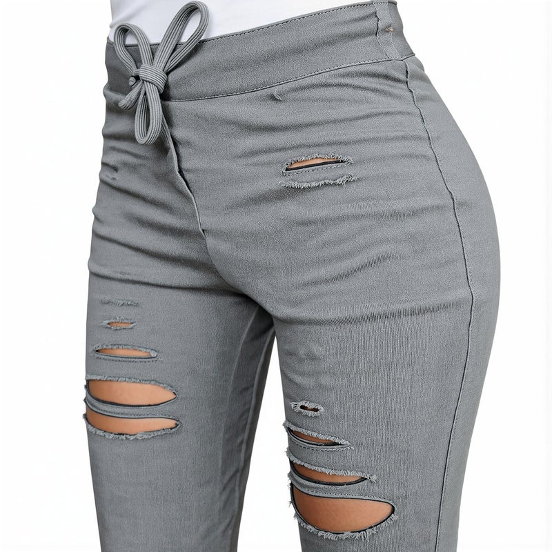 Upgraded Women Ripped Slim Pants Black S Size No See Through Deep Pocket Durable - Image 5