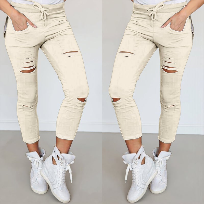 Upgraded Women Ripped Slim Pants Black S Size No See Through Deep Pocket Durable - Image 4