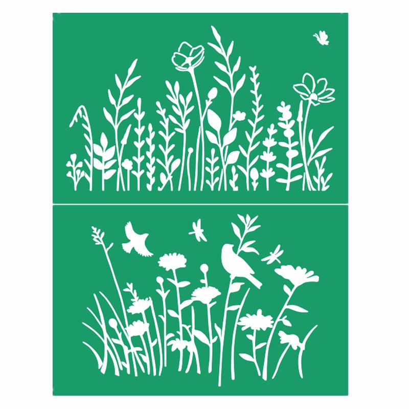 JAJADO Self Adhesive Silk Screen Stencil Wildflower Stencil Floral Stencils Plant Spring Screen Print Transfers Vine Garden Botanical Mesh Stencils for Painting on Wood Fabric Wall Art Project