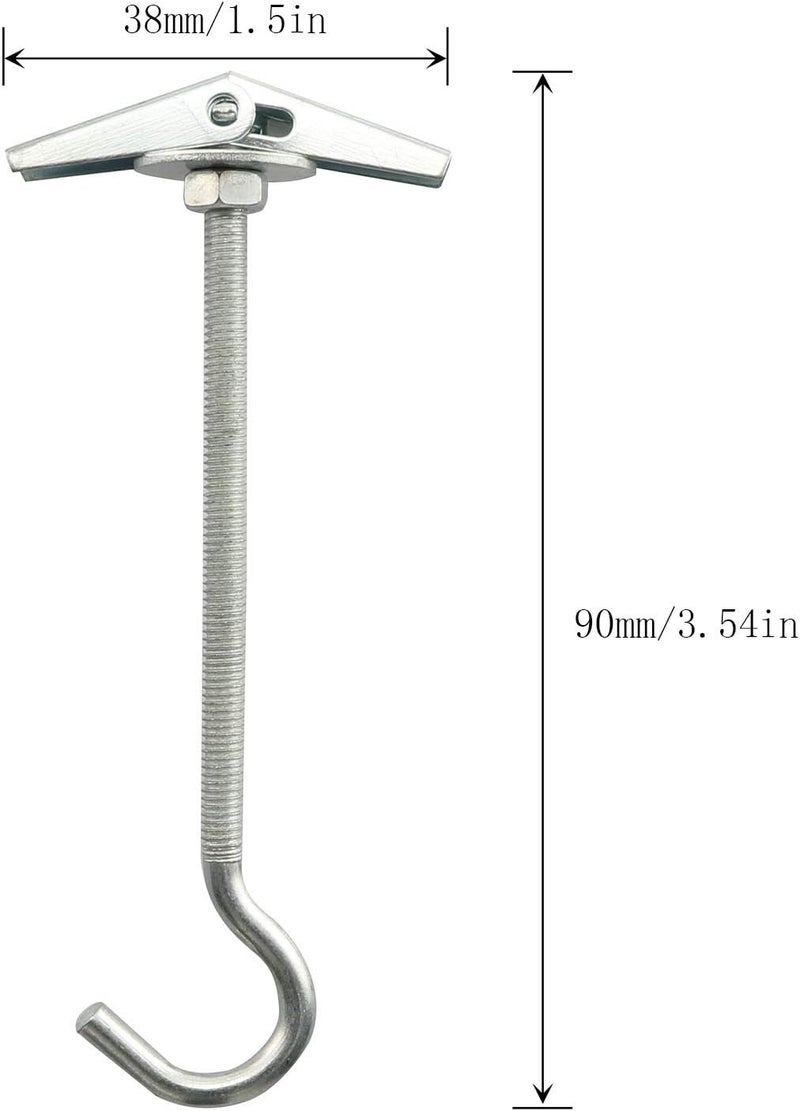 JCBIZ 6pcs Stainless Steel Heavy Duty Ceiling Hooks Toggle Bolt Hook 4x90mm with Wing Nuts for Precast Slab Hollow Brick Ceiling Installation Hanging - Image 5
