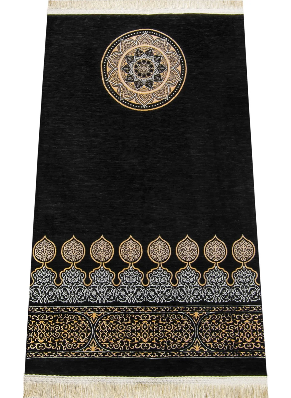 İhvan Online Kaaba Patterned Ultra Plus Black Chenille Prayer Rug 9