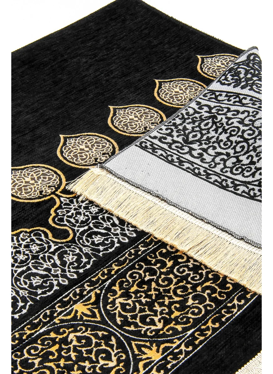 İhvan Online Kaaba Patterned Ultra Plus Black Chenille Prayer Rug 9