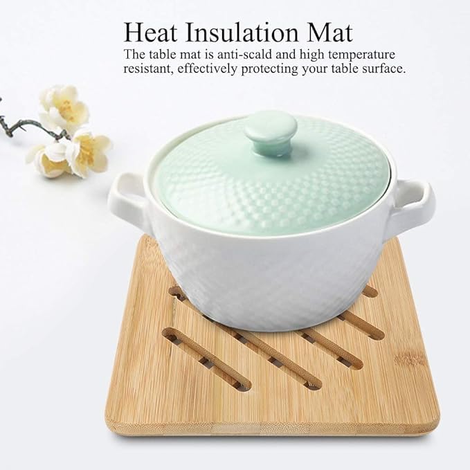 calldrishe Wooden Table Placemat Heat Resistant Hot Pot Coasters Cup Mat Tea Coaster Dining Table Accessories Wooden Placemat Tea Pot and Hot Utensils Holder (Wavy Square) - Image 3