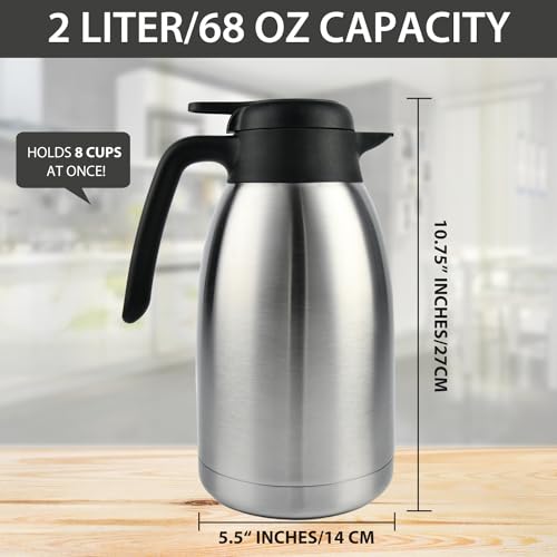 Heritage66 Thermal Coffee Carafe with Cleaning Brush – 68 oz (2 L) Vacuum Insulated Stainless Steel Beverage Dispenser, Keeps Drinks Hot 12 H/Cold 24 H, Ideal for Home, Office & Parties - Image 2