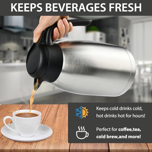 Heritage66 Thermal Coffee Carafe with Cleaning Brush – 68 oz (2 L) Vacuum Insulated Stainless Steel Beverage Dispenser, Keeps Drinks Hot 12 H/Cold 24 H, Ideal for Home, Office & Parties - Image 4
