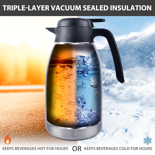 Heritage66 Thermal Coffee Carafe with Cleaning Brush – 68 oz (2 L) Vacuum Insulated Stainless Steel Beverage Dispenser, Keeps Drinks Hot 12 H/Cold 24 H, Ideal for Home, Office & Parties - Image 3