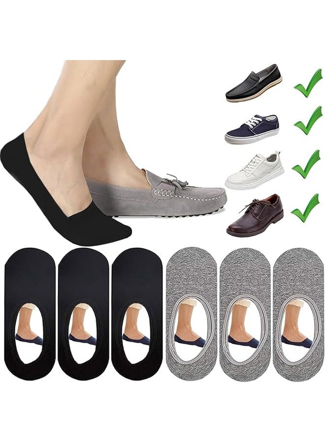 6 Pairs Mens No Show Socks Non Slip Thin No See Invisible Boat Liner Loafer Sock，Comfort Breathable Socks，3 Black,3 Grey - Image 1
