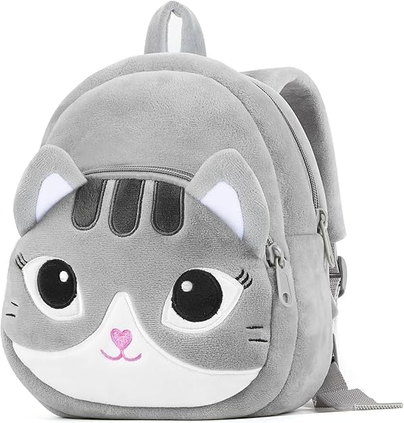 Frantic Kids Soft Animal Cartoon Travelling School Bag Soft Plush Backpacks Boys Girls Baby for 2 to 5 Years Baby/Boys/Girls Nursery(Twinkle Cat Grey) - Image 1