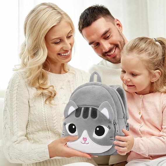Frantic Kids Soft Animal Cartoon Travelling School Bag Soft Plush Backpacks Boys Girls Baby for 2 to 5 Years Baby/Boys/Girls Nursery(Twinkle Cat Grey) - Image 4