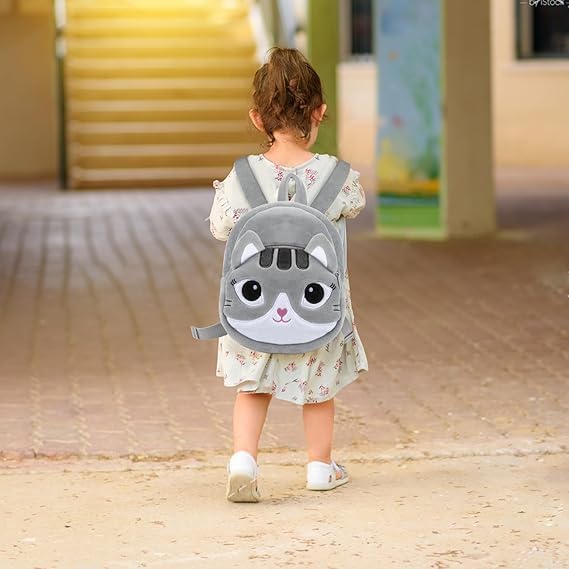 Frantic Kids Soft Animal Cartoon Travelling School Bag Soft Plush Backpacks Boys Girls Baby for 2 to 5 Years Baby/Boys/Girls Nursery(Twinkle Cat Grey) - Image 5