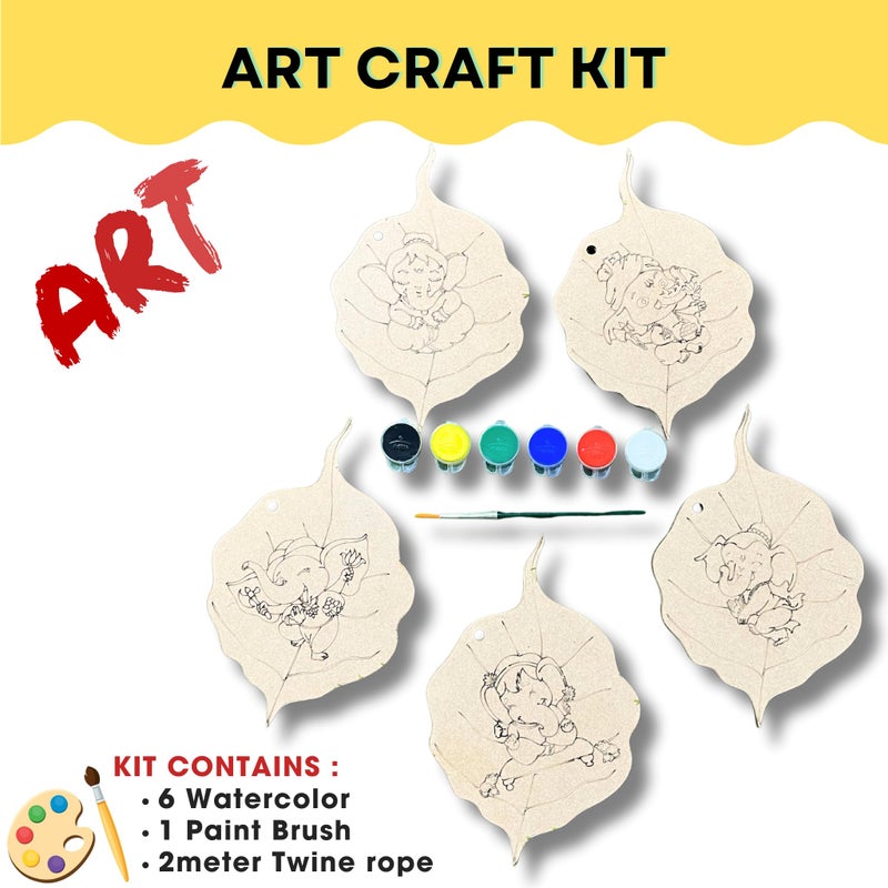 Ansoz Leafy Ganesha Activity Kit:DIY Coloring Coasters for Ganesh Chaturthi |DIY Activity for Kids | Pre-Printed Ganesha Canvas Kit |Home Decor | - Image 2
