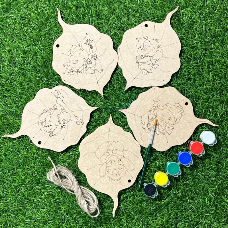 Ansoz Leafy Ganesha Activity Kit:DIY Coloring Coasters for Ganesh Chaturthi |DIY Activity for Kids | Pre-Printed Ganesha Canvas Kit |Home Decor | - Image 4